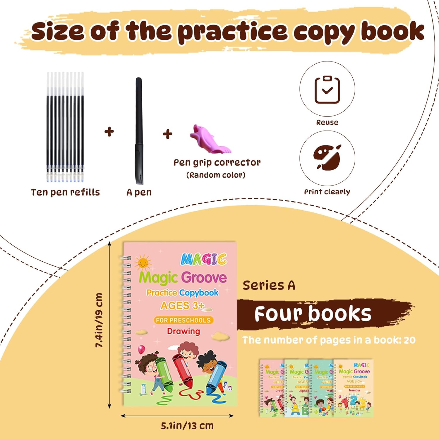 Kids Magic Practice Copybook Set – Reusable Writing & Learning Kit (4 Books)