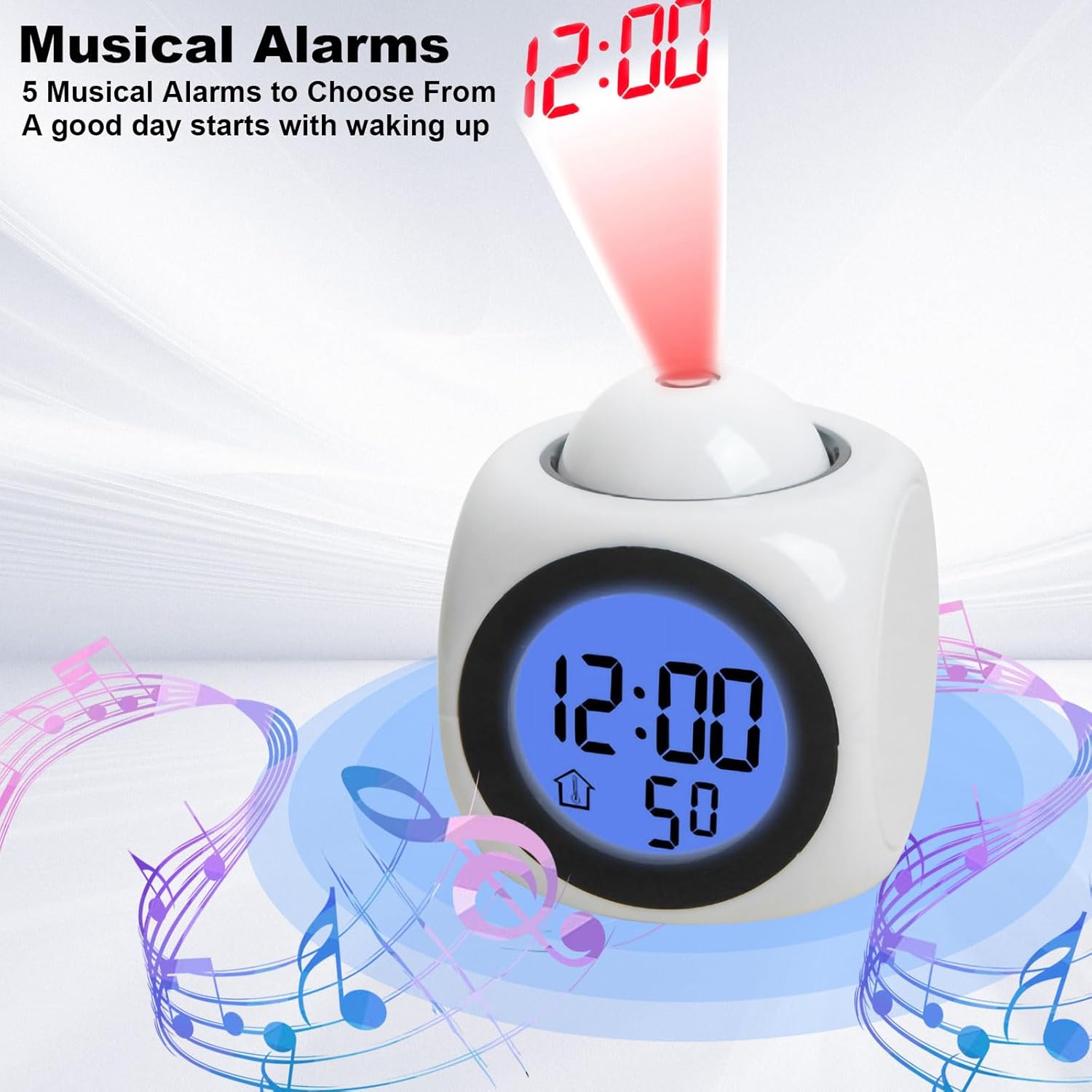 LED Projector Alarm Clock – Digital Display with Voice Report