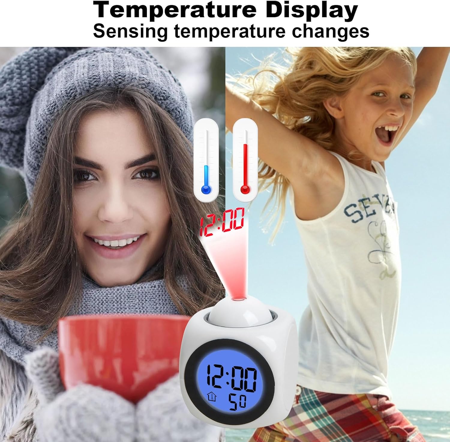 LED Projector Alarm Clock – Digital Display with Voice Report