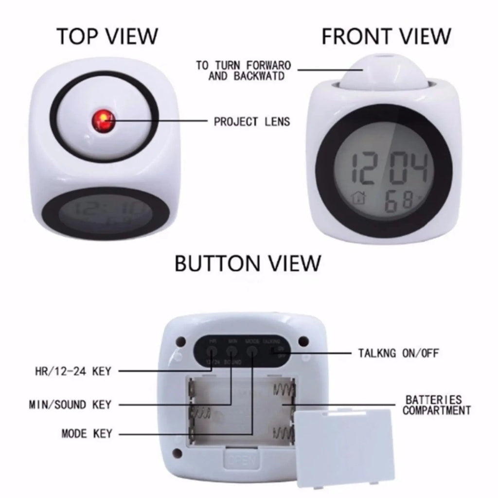 LED Projector Alarm Clock – Digital Display with Voice Report