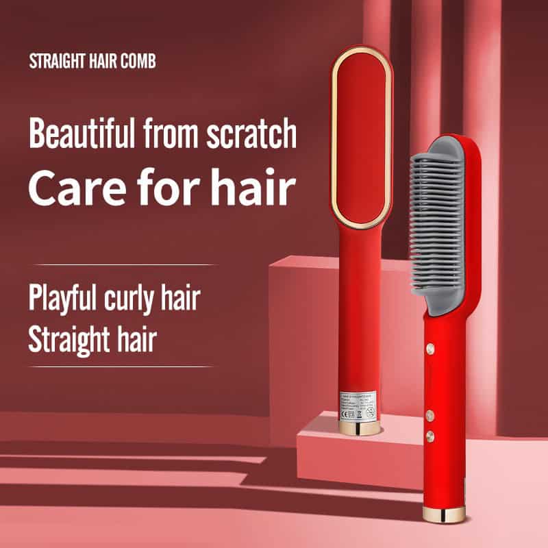 2-in-1 Hair Straightener Brush – Straighten & Curl Styling Comb