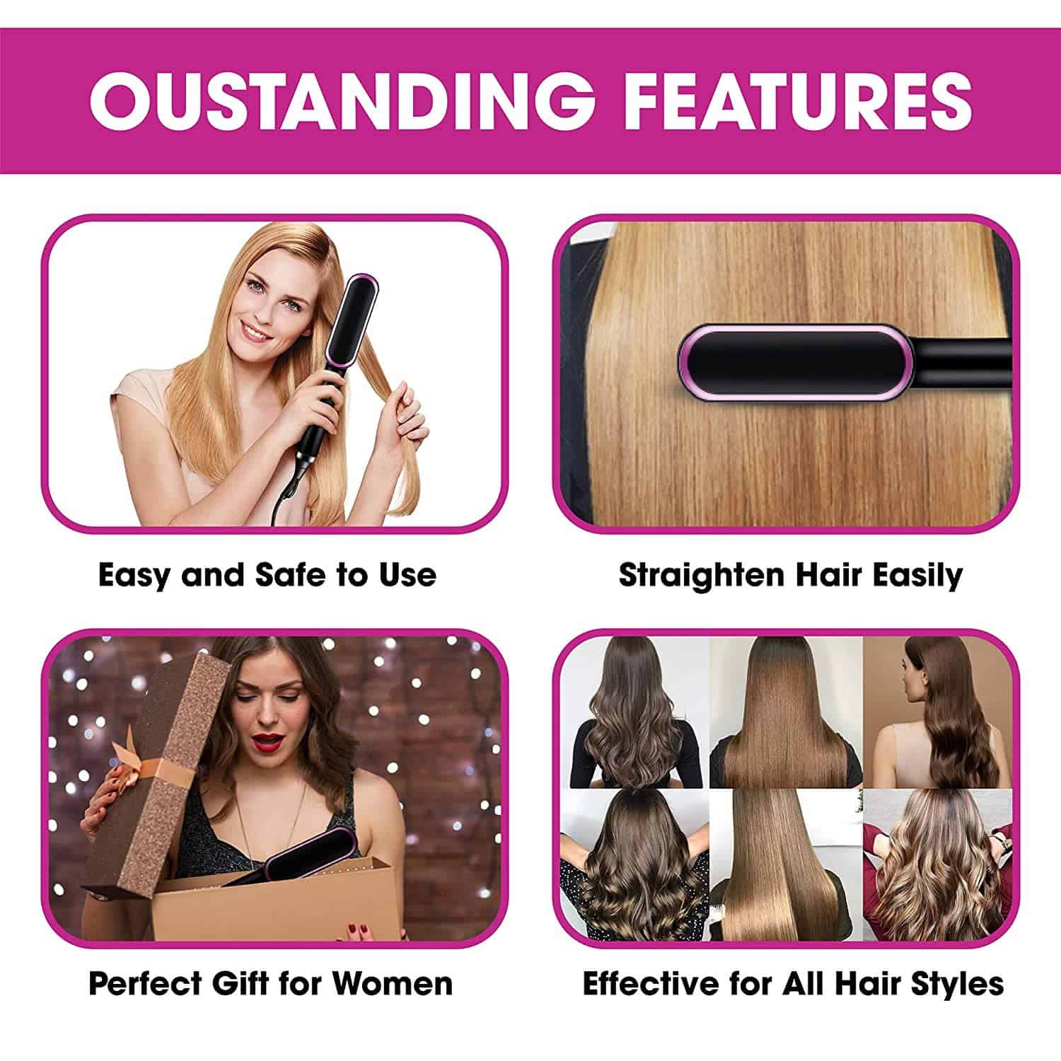 2-in-1 Hair Straightener Brush – Straighten & Curl Styling Comb
