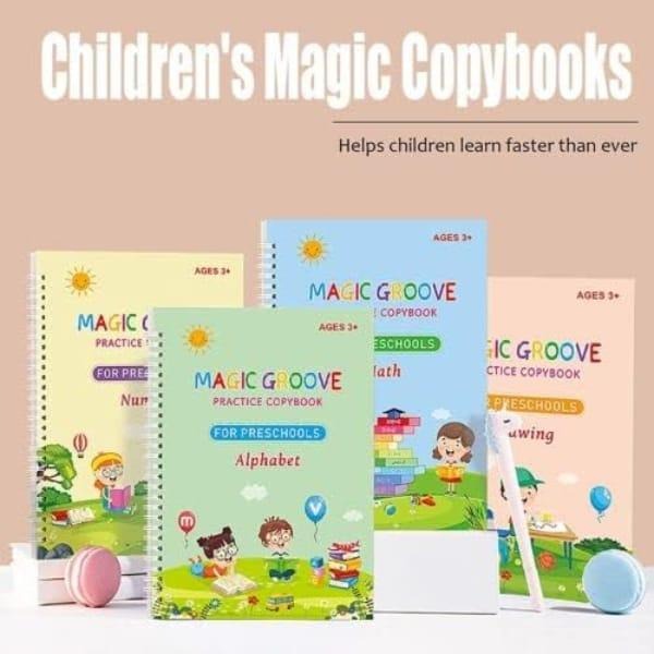 Kids Magic Practice Copybook Set – Reusable Writing & Learning Kit (4 Books)