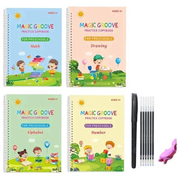 Kids Magic Practice Copybook Set – Reusable Writing & Learning Kit (4 Books)