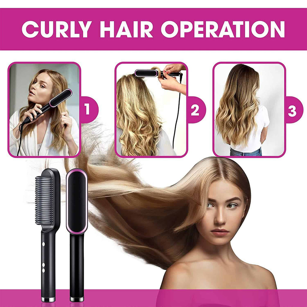 2-in-1 Hair Straightener Brush – Straighten & Curl Styling Comb