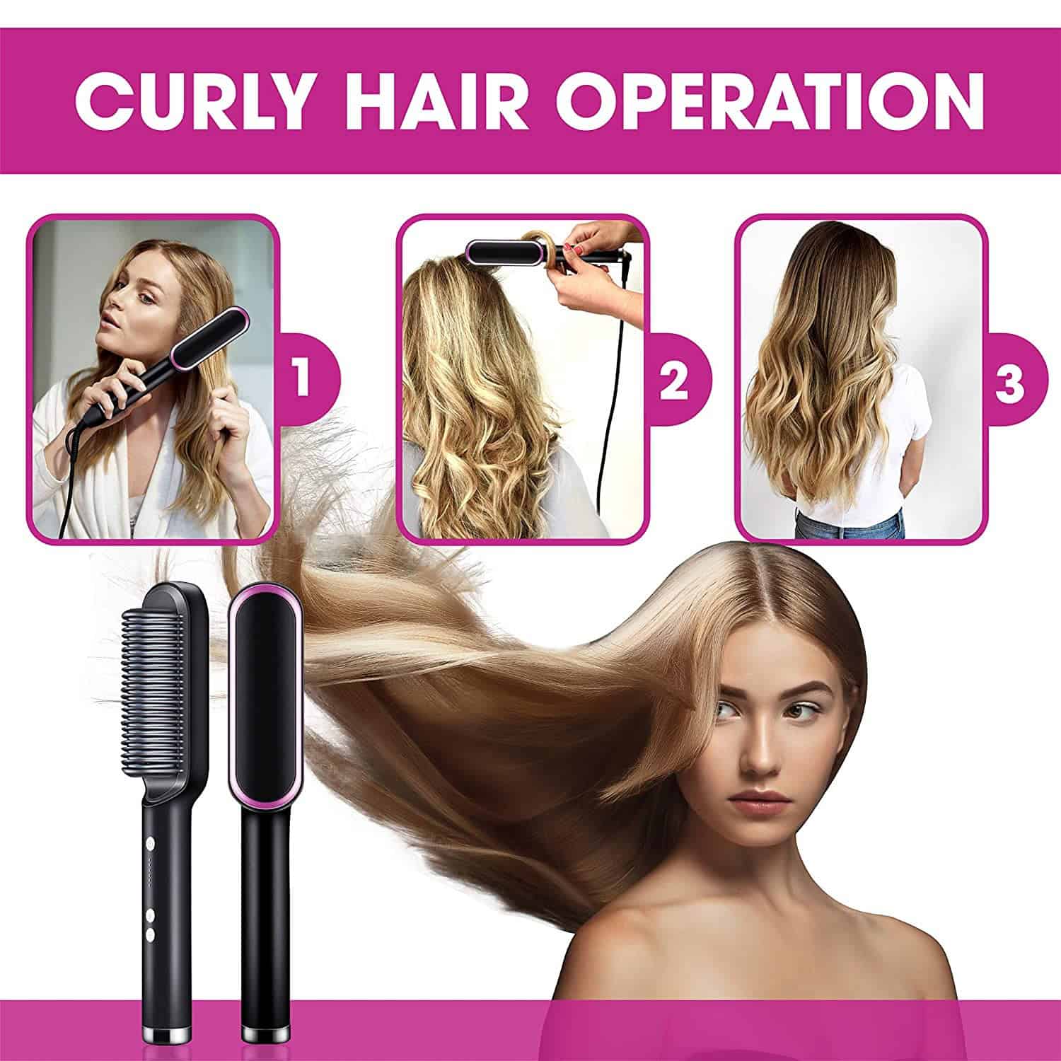 2-in-1 Hair Straightener Brush – Straighten & Curl Styling Comb
