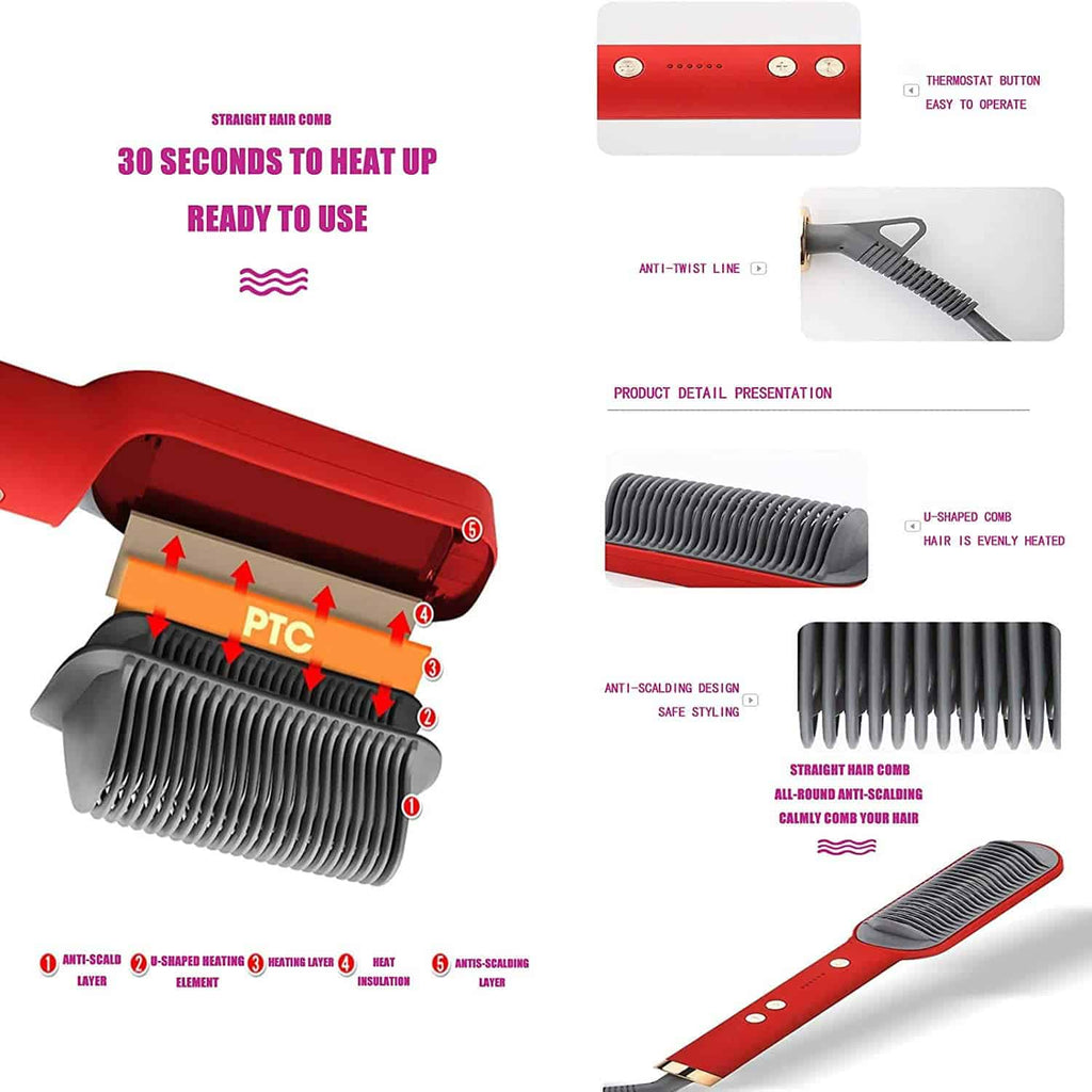 2-in-1 Hair Straightener Brush – Straighten & Curl Styling Comb