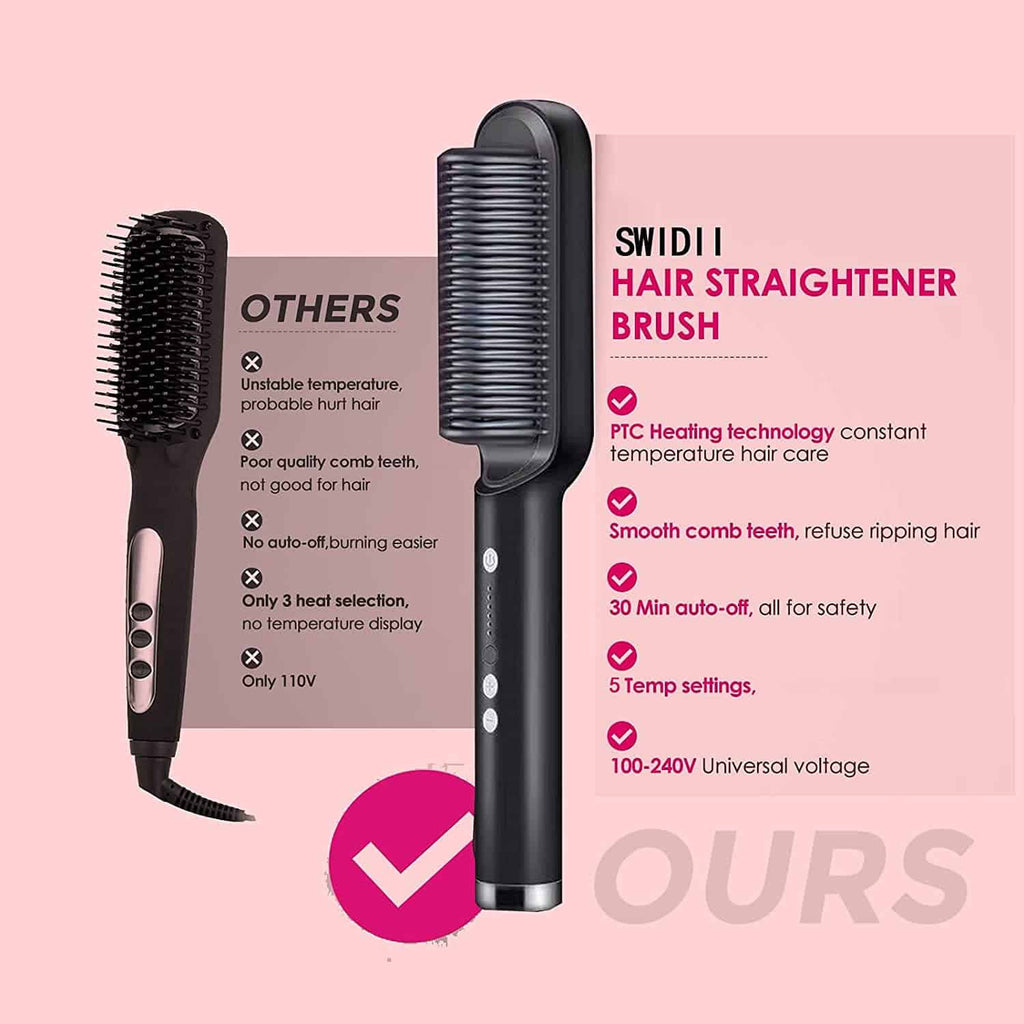 2-in-1 Hair Straightener Brush – Straighten & Curl Styling Comb