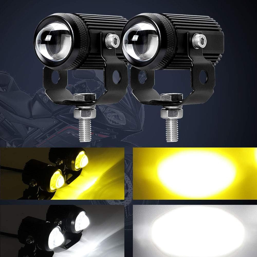Dual Projector LED Motorcycle Fog Light – White & Yellow Mode